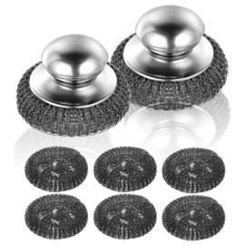8er Set Stahlschwamm Topfkratzer Edelstahl, 2 Topfreiniger mit 6 Ersatz-Stahlwolle, Effektive Reinigung für Töpfe und Pfannen, Langlebig und Rostbeständig