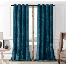 SMILETIME Tranquil Blue Crushed Velvet Curtains 52x90 inch Luxurious Thermal Insulated Soundproof Drapes for Living Room Bedroom Office Soft and Durable Light-Filtering Window Treatments, 2 Panels