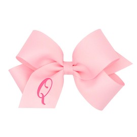 Wee Ones Girls' Initial It Monogram Hair Bows on a WeeStay No Slip Hair Clip, For All Ages and Hair Types, Light Pink Bow, Medium Size, Letter Q