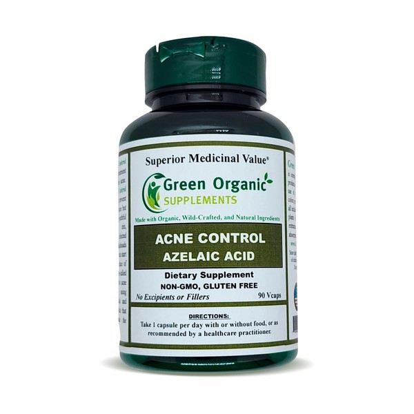 Green Organic Supplements Acne, Azelaic Acid, 90 VCaps, High Absorbable, Non-GMO, Gluten-Free, (Single)