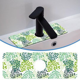 Green Leafy Verdant Vein Sink Faucet Splash Guard, Soft Diatom Mud Non-Slip Mat, 15.5"X5.5"