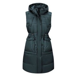 RISISSIDA Women Puffer Vest Long Puffy Quilted Hooded Jacket Fall Spring Gilet Sleeveless Green (S size)