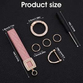 cobee Microfiber Leather Car Keychain, Bling Universal Key Fob Holder with Anti Lost D Buckle 360 Degree Rotatable Car Key Fob Keychain Holder with 3 Keyrings and Repair Bar (Pink)