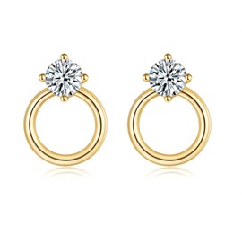 MINDDHA 14K Gold Plated Hoop Stud Earrings for Women | Cubic Zirconia Studs | CZ Drop Dangle Earrings | 10mm Drop Dangle Diameter