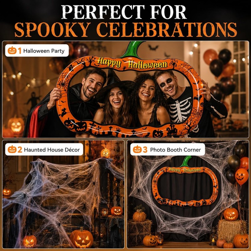 Halloween Inflatable Pumpkin Photo Frame with Spider Web and 6