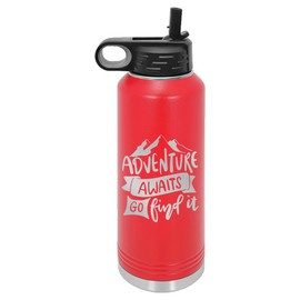 Adventure Awaits Water Bottle | Insulated Water Bottles | Laser Engraved Water Bottle | Stainless Steel Water Bottle with Straw (20 oz, Red)