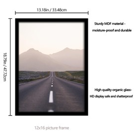 Fisnish 12x16 Picture Frame 5 Pack, Classic Black Poster Frame for Horizontal or Vertical Wall Mounting