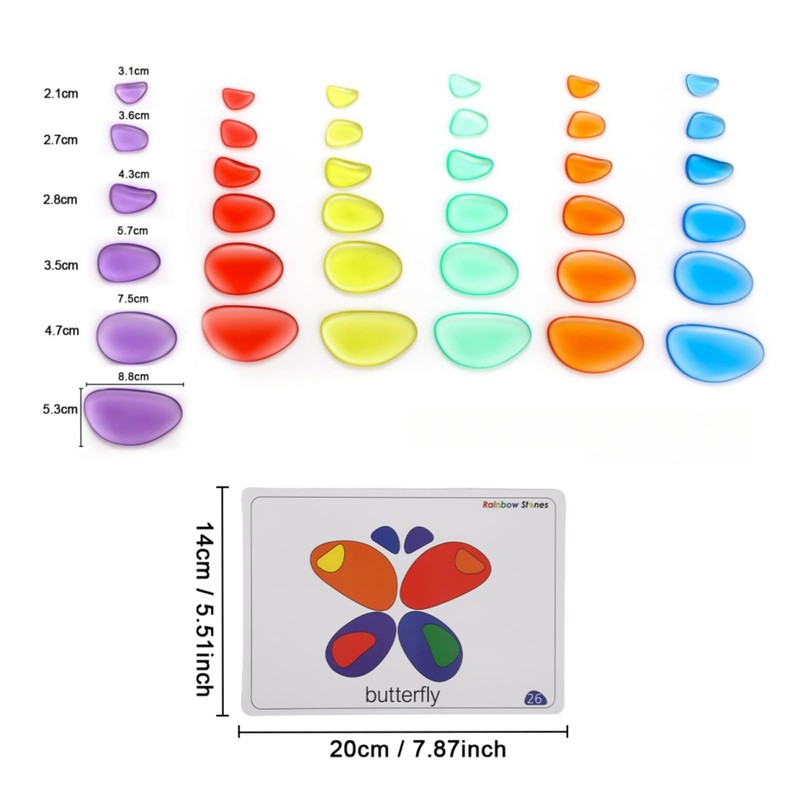 PreTrans Rainbow Stacking Stones – Translucent Pebbles Set of 36,