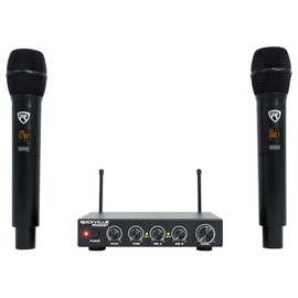 Rockville RKI65BT Dual UHF Wireless Microphones+Bluetooth Karaoke Mic Interface, Black