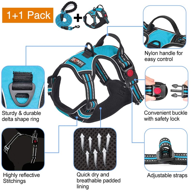 No Pull Dog Harness Adjustable Reflective Oxford Easy Control Medium