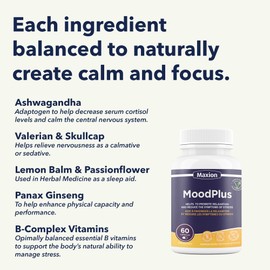 Maxion MoodPlus with Ashwagandha to Help Promote Relaxation and Reduce the Symptoms of Stress, 60 Vegetable Capsules