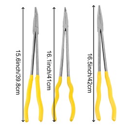 HOIGON 3 Pieces 16 Inch 90-Degree 45-Degree Straight Extra Long Needle Nose Plier Set, Long Reach Pliers Set with Comfortable Handle for Tight Space