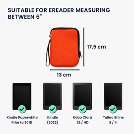 kwmobile Canvas Case Compatible with 6 Inch eReader Case - Canvas Sleeve for e-Reader with Zip - Orange