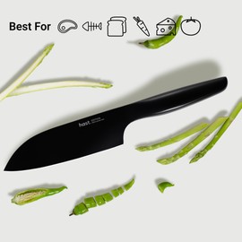 HAST Cuchillo Santoku – Cuchillo de cocina de alto rendimiento de 6.3 pulgadas, acero en polvo, hoja de estilo japonés, mango ergonómico, diseño minimalista (plateado mate)