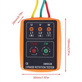 3 Phase Sequence Meter AC 60V-600V Phase Sequence Rotation Tester with LED and Buzzer 20Hz‑400Hz