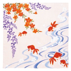 Yamamoto Hitoto Shoten Taisho Roman Handkerchief, Goldfish, A Pink [1836-A] Taisho Roman Japanese Pattern, Elegant, Made in Japan