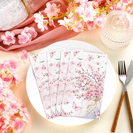 Janlaugh 100 Pcs Cherry Blossoms Guest Napkins Disposable Spring Paper Hand Towels for Bathroom Pink Paper Towel Decorative Floral Paper Bathroom Napkin Spring Decor for Wedding Party Bridal Birthday