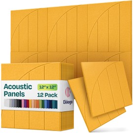 Ekkogo Acoustic Panels 12-Pack Soundproof Wall Panels 12"x12"x0.4" Decorative Sound Dampening for your Home, Office, Studio, Bedroom & More with Unique ModuArc Carving [Yellow Orange Gold]