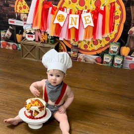Eurteka Pizza ONE! highchair Banner - 1st Birthday Party Decorations for Boys Girls,Pizza Theme First Birthday Supplies，Party Backdrop Supplies (Pizza one banner red)