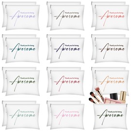 24 Pcs Thank You Cosmetic Bags, Inspirational Makeup Bags Bulk Appreciation Canvas Cosmetic Bag with Zipper Employee Appreciation Pouches for Teacher Coworker Volunteer Nurse Team Gift (White)