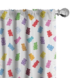 Lunarable Sweets Window Curtains, Colorful Gummy Bears Candy Yummy Jelly Playroom Theme, Lightweight Decor 2-Panel Set with Rod Pocket, Pair of - 28" x 63", White Multicolor