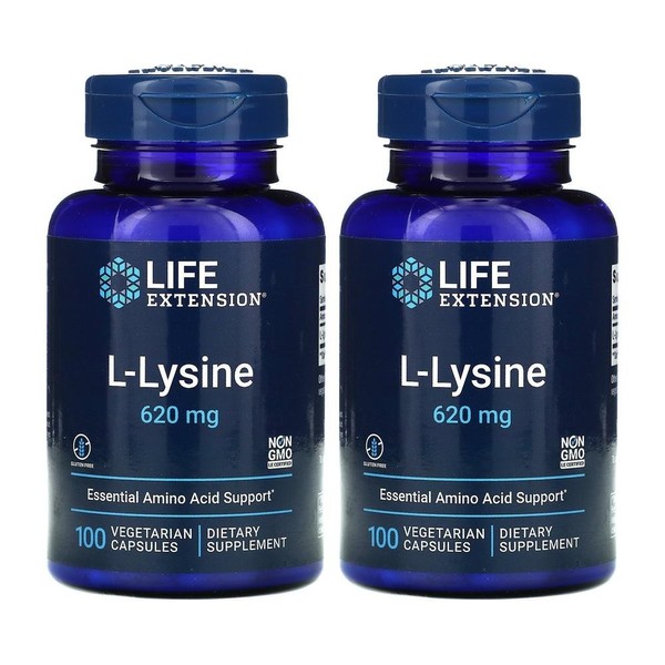 Life Extension L Lysine 620mg 100 tablets 2 bottles Essential Amino Acid L Lysine Vegetable Capsule / 라이프익스텐션 L라이신 620mg 100정 2병 필수아미노산 L Lysine 베지캡슐