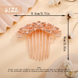 Aimimier Luxury Crystal Inlaid Flower Hair Side Combs Decorative Rhinestone Headpieces Wedding Hair Accessories for Women(Champagne)