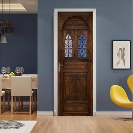 artfanke 3D Realistic Wooden Pattern Door Sticker Peel and Stick - Retro Wood Wall Murals Wallpaper - Door Decal for Home Decor 33.5"x84.6"(2 Sheets/Set)