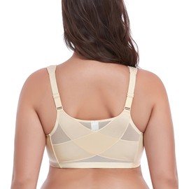 DotVol Women's Full Figure Front Closure Wirefree Jacquard Back Support Posture Bra(Nude,42E)