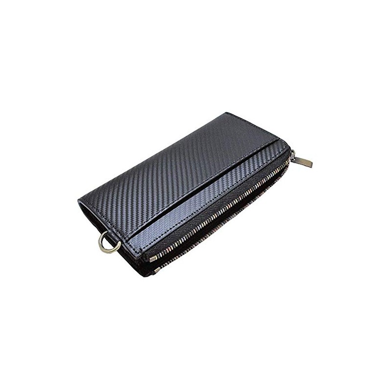 BEAMZ SQUARE BS-22606BKDBR Carbon Leather L-Shaped Zipper Long Wallet, Black