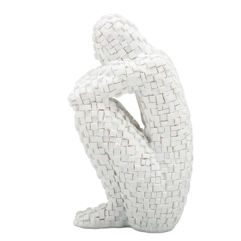Abstract Mosaic Sculpture White Resin Eco Friendly Bookend Function Thinker