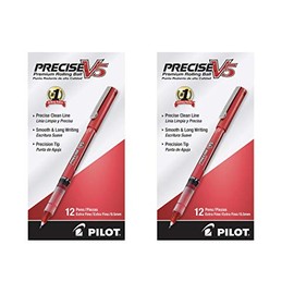 PILOT Precise V5 Stick Liquid Ink Rolling Ball Stick Pens, Extra Fine Point (0.5mm) Red Ink, 12-Pack (35336)- Two Pack