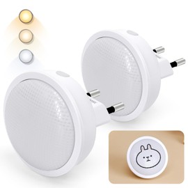 Aigostar Pack of 2 Night Light Socket with Twilight Sensor, 3 Colour Temperature LED Night Light Children, Night Lamp Children for Children's Room, Bedroom, Stairs, Hallway, Kitchen, Bathroom, Warm