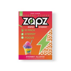 ZAPZ Caffeine, Vitamin, and Nootropic Energy and Focus Stick Packs - Rainbow Sherbet Flavor - 200mg Caffeine per stick (zero sugar, gluten free, non-gmo, vegan) - 10 Pack