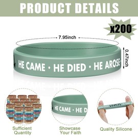 200 Pcs Christian Religious Bracelet Easter Bracelet He Came Died Arose Ascended Coming Back Wristbands Witness Gospel Message Jesus Wristbands Easter Gifts