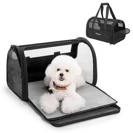 BurgeonNest Side-Expandable Pet Travel Carrier by Airplane Approved Dog Carrier for Small Dogs and Cats, Lightweight Soft-Sided Puppy Carrier, 17.7x11x11 Inchs Up to 16lbs, Black