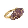 Natural Amethyst Crystal Rough Stone Wire Wrapped Ring, Yellow Gold
