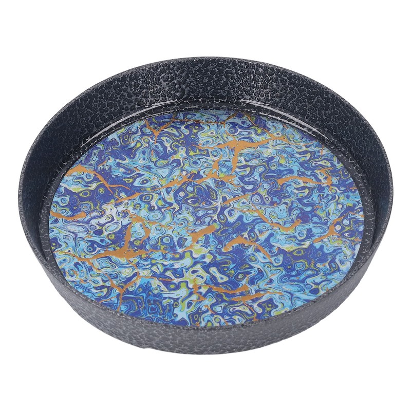 Small Tea Tray Complex Pattern Round Alloy Decorative Tea Serving