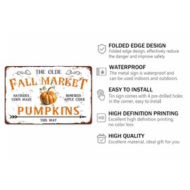 the Olde Fall Market Pumpkins Metal Tin Sign Fall Thanksgiving Garden Farmhouse Farm Farmhouse Wall Decor 8x12 Inch