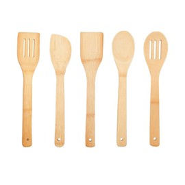 5PCS Wooden Kitchen Utensils for Non-Stick Cookware Tool Set Complete Set of Accessories Bamboo 30CM Spoon Spatula Turner Non-Toxic Deformable Durable Ergonomic Design