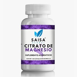 Citrato de Magnesio 500 mg  120 Cpsulas  100 Puro  Alta Absorcin y Biodisponibilidad  Saisa Herbal  Apoyo Muscular, Energa y Sueo Natural             