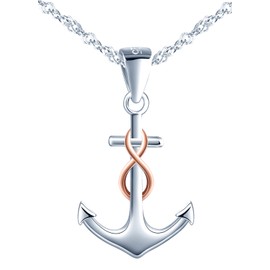 INFINIONLY Women's girl's Necklace Pendant, 925 sterling silver necklace, Silver anchor pendant inlaid with mini rose gold infinity symbol, Double color plating process, Unique