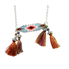 Funky Colorful Long Boho Woven Bead Beaded Multi Tassel Necklace Bohemian Jewelry for Women Hippie Accessories