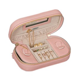 Mele & Co. Lucy Travel Jewelry Case in Textured Pink Faux Leather, Lozenge Shaped