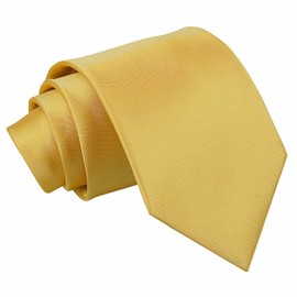 DQT Plain Glossy Satin Polyester Wedding Classic Neck Tie for Men in Gold
