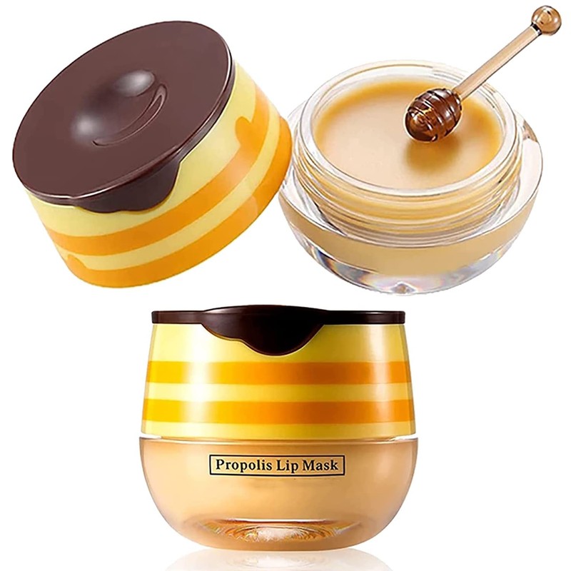 2PCS Lip Balm Honey Pot,Propolis Moisturizing Honey Lip Mask Lip