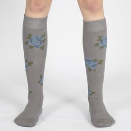 Mysocks Womens Knee High Flower Socks Grey Rose 4-7