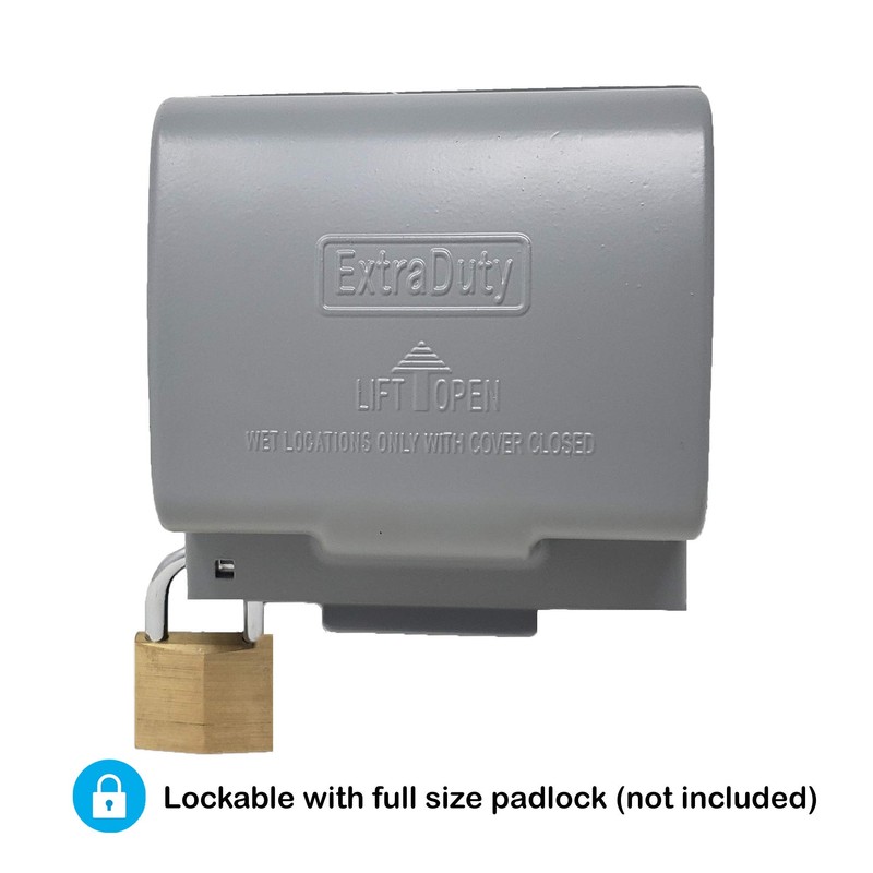 1-Gang Horizontal Metal Weatherproof Lockable While In Use Outdoor Outlet