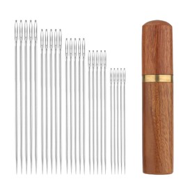 25pcs Large Eye Sewing Needles, 5 Sizes Tapestry Needle Embroidery Needles Yarn Needles Quilting Needles with Wooden Needle Case Stainless Steel Wool Self Threading Needle for Hand Sewing DIY