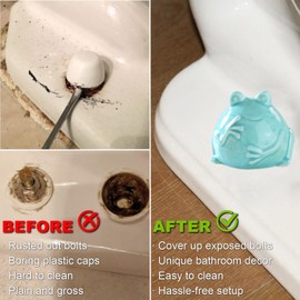 Ceramic Frog Toilet Bolt Covers Decorative, Set of 2 Tall Toilet Bolt Caps,Cute Frog Toilet Screw Cover Caps, Toilet Caps for Bottom of Toilet for Bathroom Decor, Easy to Install (Sky Blue)